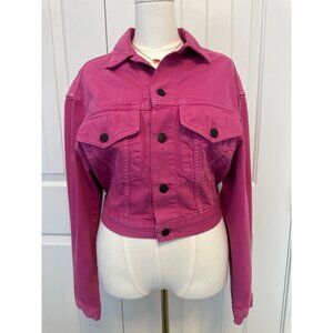 Simon Miller Cropped Fuchsia Denim Jacket with Button Front & Flap Pockets, SZ1